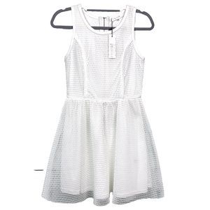 White Scuba Neoprene Mesh Dress SUGARLIPS Lined Faux Leather Trim Med NWT Flawed